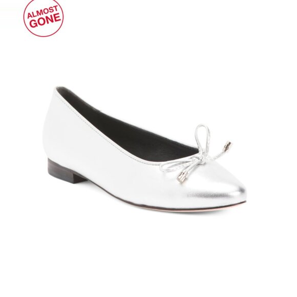 PAULA TORRES Silver Handmade In Brazil Leather Baden Ballerina Flats - Picture 1 of 2